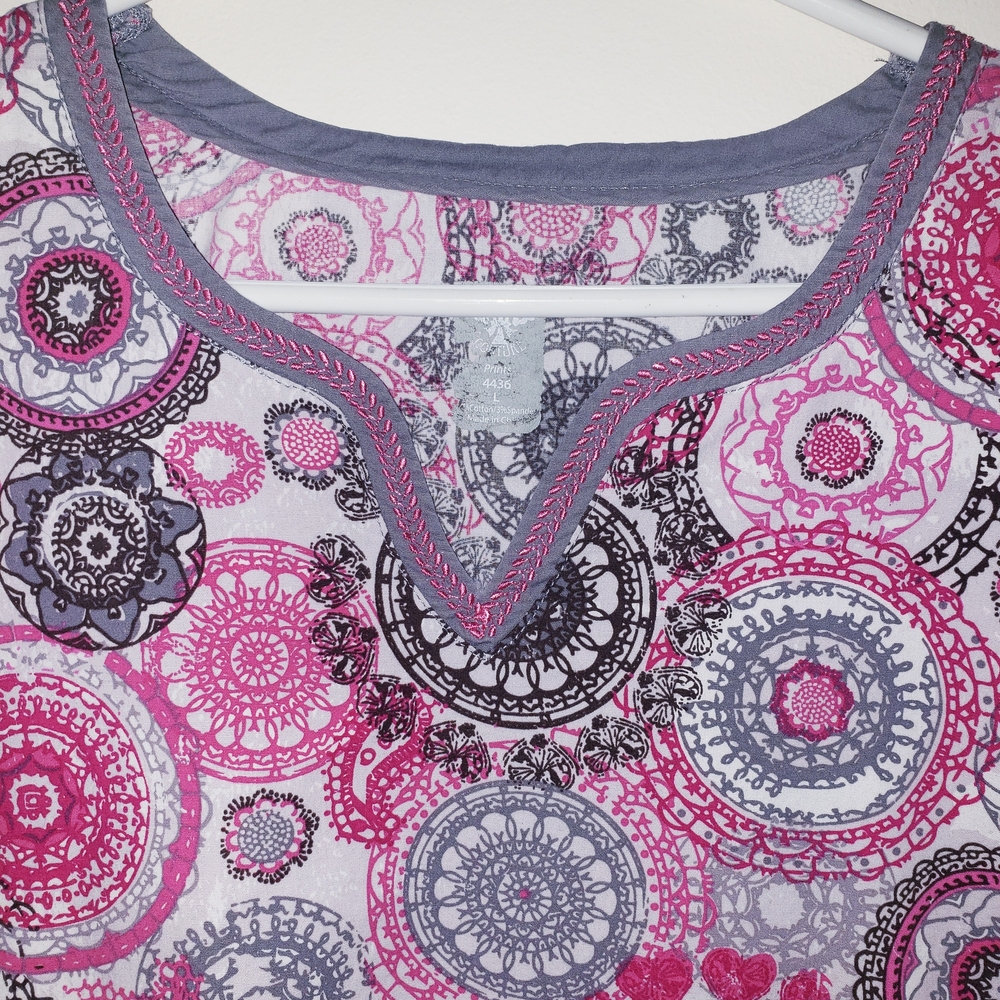Med Couture Pink and Gray Mandala Blouse